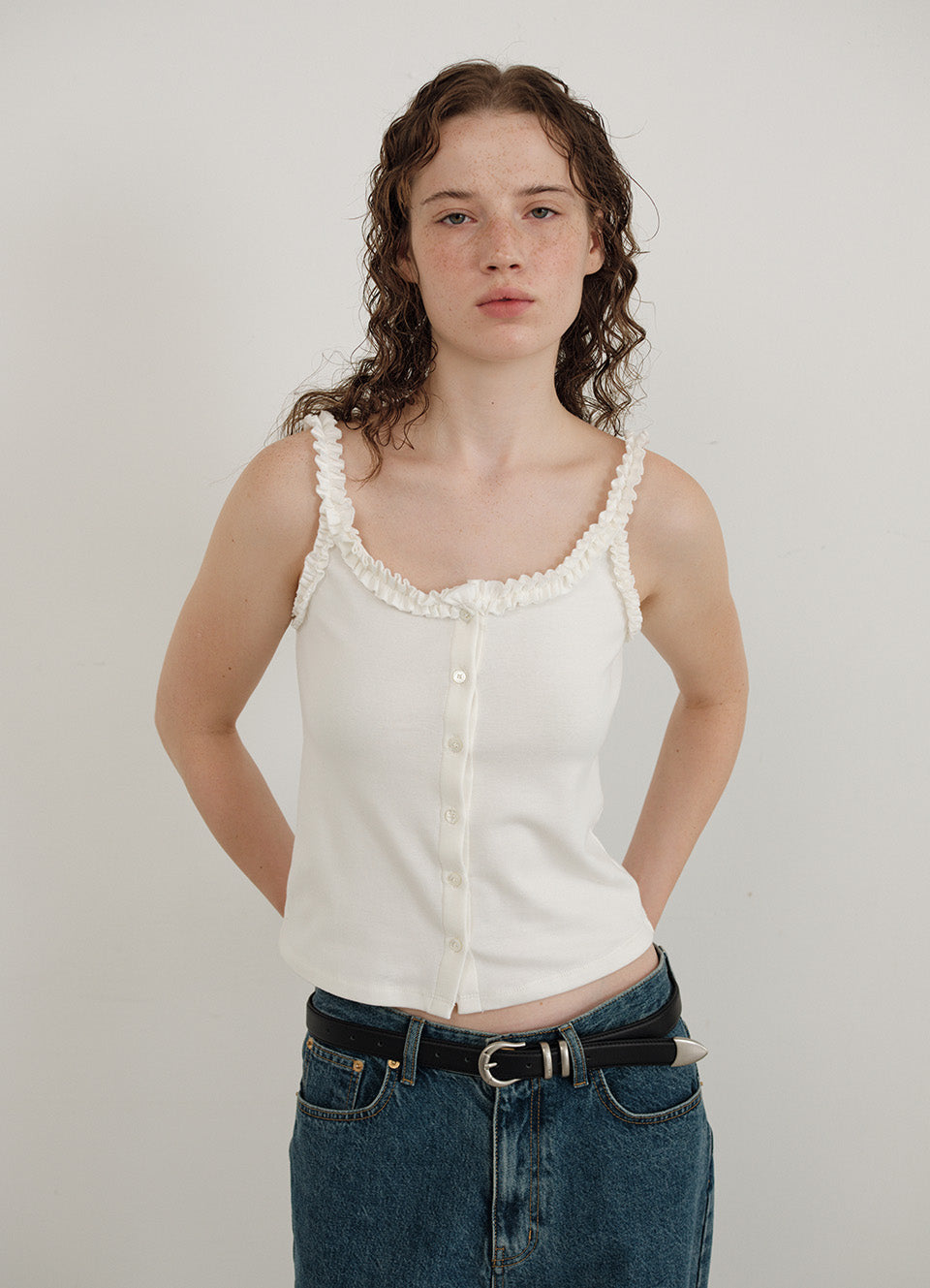 Lebeau Button Sleeveless Top_Ivory