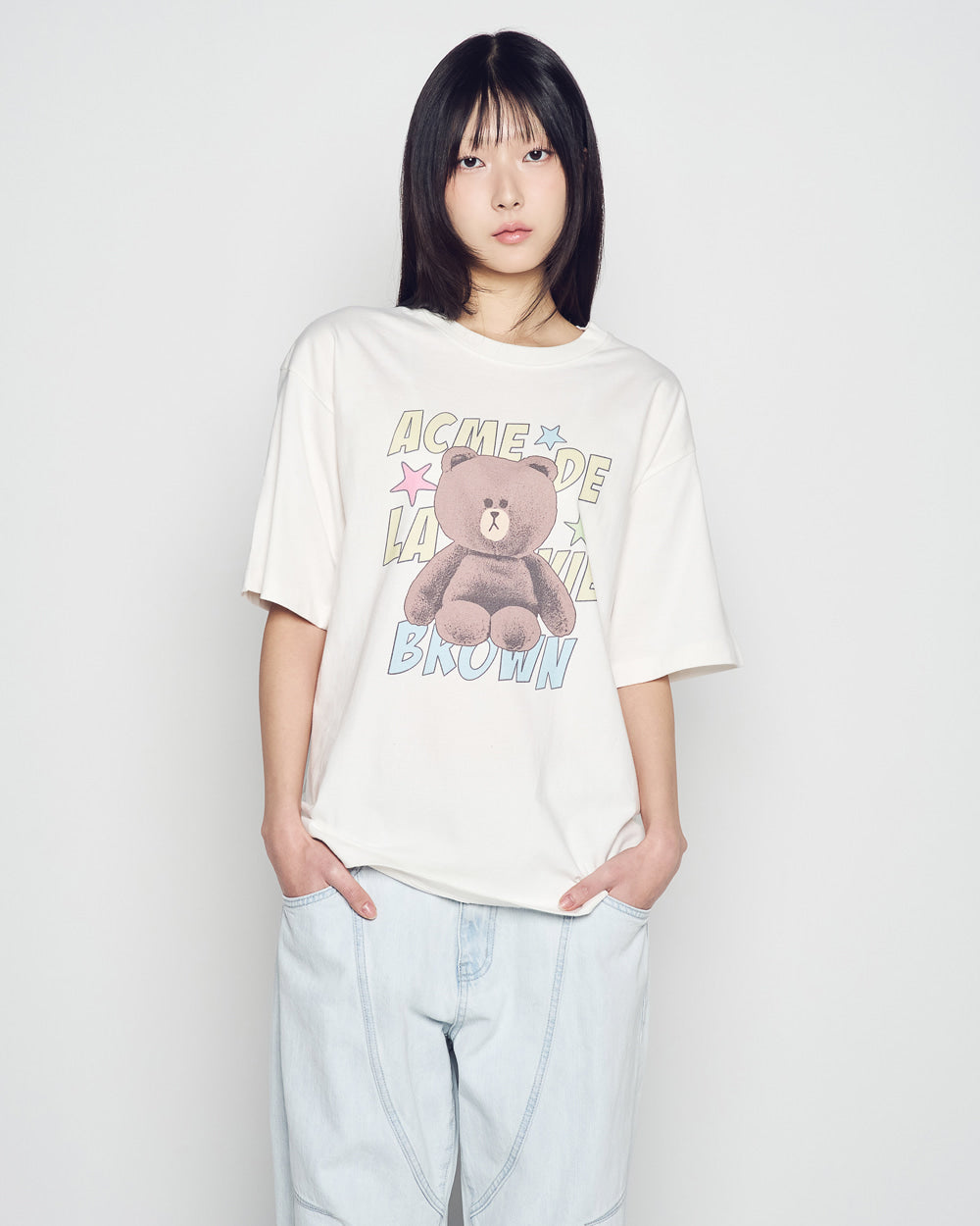 ADLV LINE FRIENDS BROWN STAR SHORT SLEEVE T-SHIRT CREAM