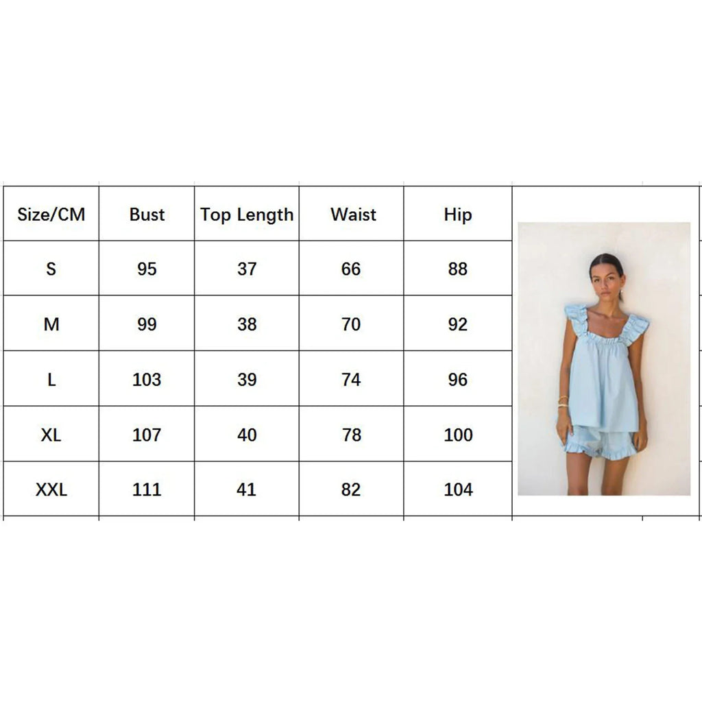 Women's Summer 2pcs Pajamas Sets Casual Sleeveless Spaghetti Straps Backless Sling Tank Top Ruffle Shorts Y2K Tracksuit