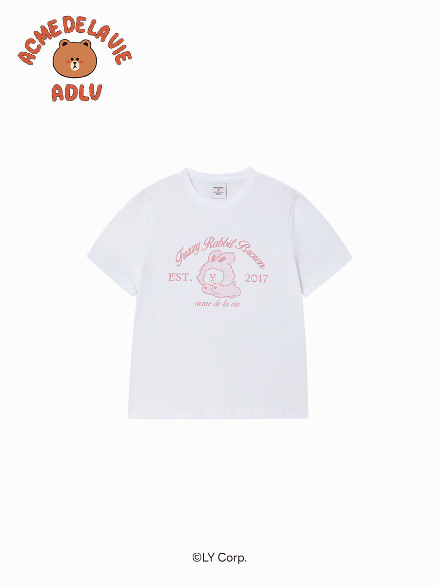 ADLV WOMAN BROWN LINE FRIENDS SHORT SLEEVE T-SHIRT WHITE