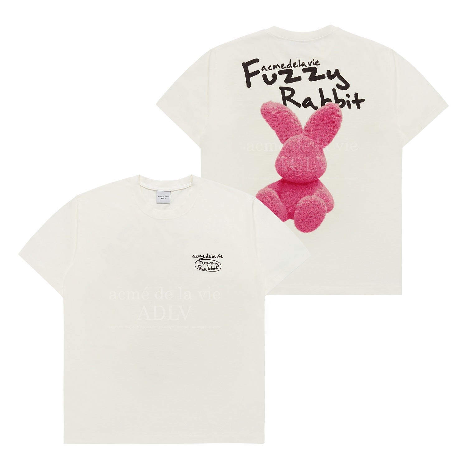 ADLV DOODLE FUZZY RABBIT SHORT SLEEVE T-SHIRT CREAM